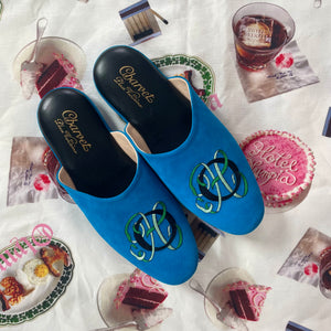 Blue embroidered slippers